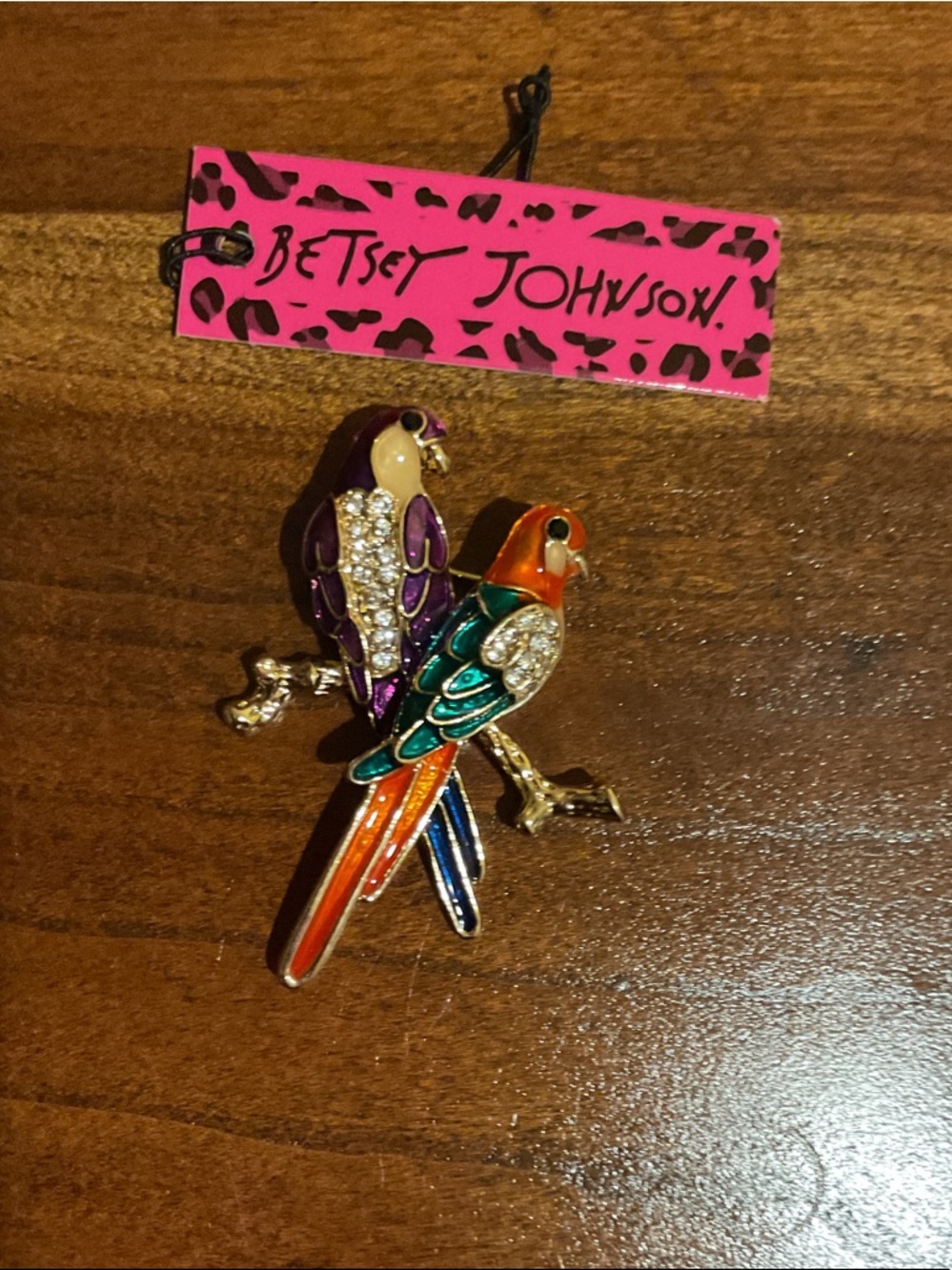 Betsey Johnson Colorful Parrot Pin in Orange, Purple, Teal